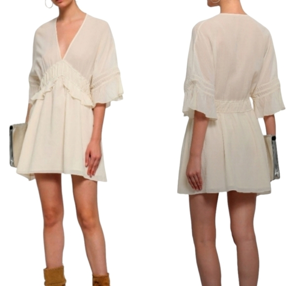 IRO folula sheered georgette Deep V-Neck Ruffle mini Dress - Picture 1 of 8